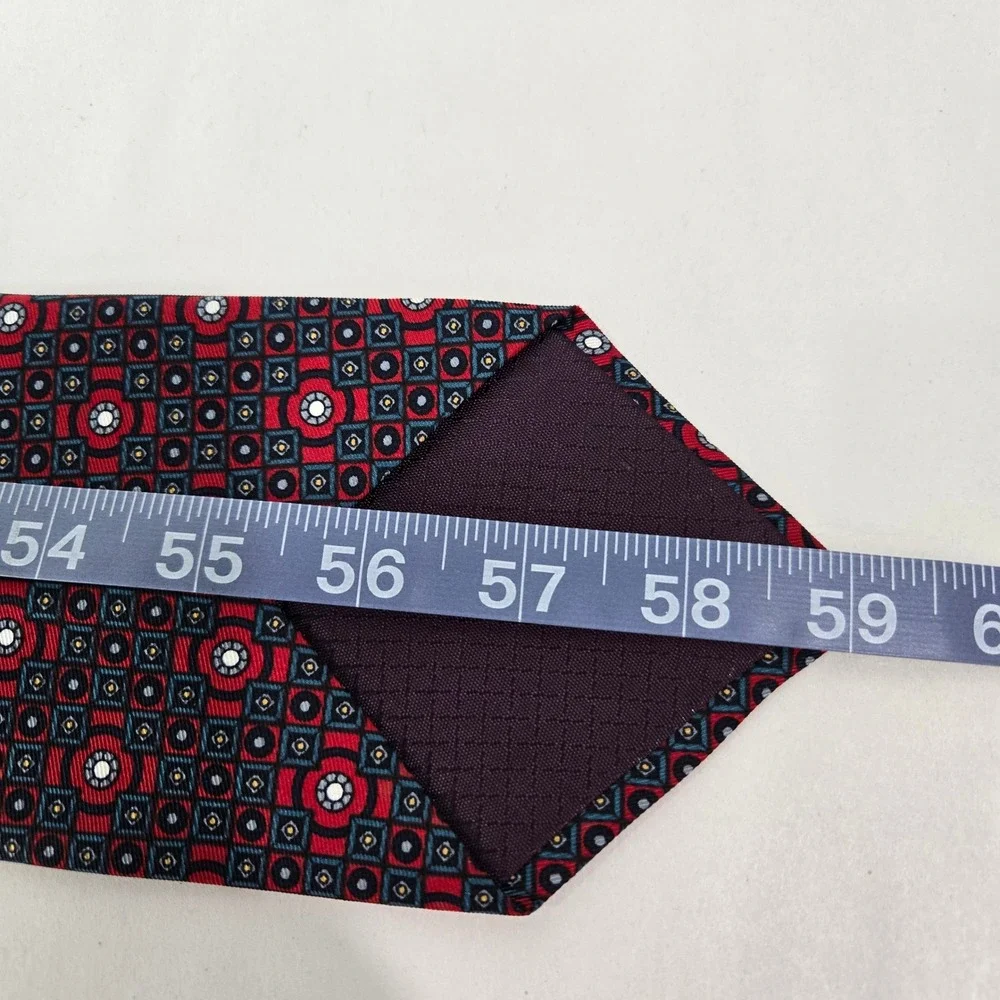 Christian Dior Monsieur Tie Lot of 2 Red Navy Silk Geometric Medallion #1176